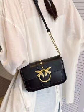 Kohl's Black Shoulder Bag with Gold Bird Ring Accent